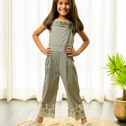 Fairies Forever SleevelessGingham Checked & Floral Embroidered Jumpsuit - Black & White-image-82