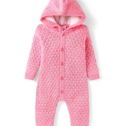 Babyhug Sweater Knit Full Sleeves HoodedWinter Romper - Pink-image-97
