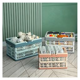 YAMAMA Foldable Portable Picnic Basket Vegetable Fruit Basket Supermarket Portable Shopping Basket Storage Box Bathroom Bedroom Kitchen Office Organization And Storage Essential  (Pack of 3  Color May Vary)-15