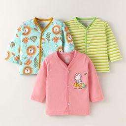 OHMS Single Jersey Full Sleeves Jhablas With Stripes & Animal Print Set of 3 - Green & Pink-12
