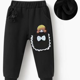 Kookie Kids Full Length Solid Color Lounge Pant with Doll Embroidery - Black-image-42