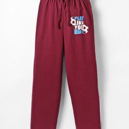 Taeko Single Jersey Knit Full Length Lounge Pant With Text Print - Wine-image-30