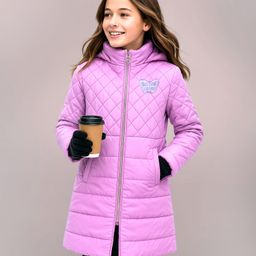 Pine Kids Woven Full Sleeves High Neck Padded Quilted Jacket with Butterfly Patch Detailing - Mauve-picture-9