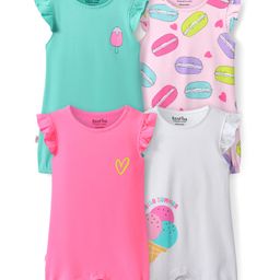 Bonfino 100% Cotton Knit Frill Sleeves Rompers With Ice Cream & Macaroon Print Pack of 4 - Multicolor-picture-33