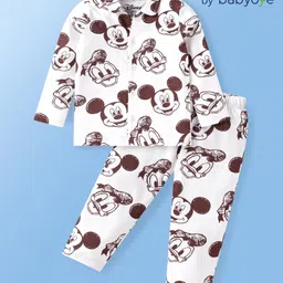 Babyoye Disney Single Jersey Knit Full Sleves Front Open Night Suit with Mickey Mouse & Friends Graphics - White-picture-27