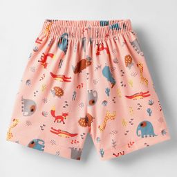 Child World Interlock Knit Knee Length Shorts with Jungle Theme Print - Pink-image-28