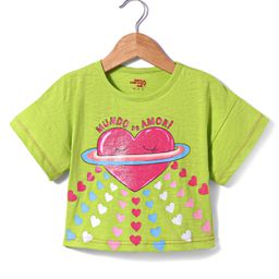 Under Fourteen Only Half Sleeves Hearts Printed Top - Green-image-100