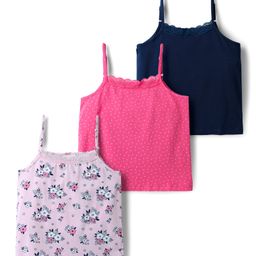 Honeyhap Premium Cotton Elastane Knit Sleeveless Solid & Floral Printed Slips With Bio Finish Pack of 3 - Tander Touch Navy Peony & Fandango Pink-image-71