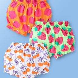 Babyhug 100% Cotton Fruits Printed Bloomers Pack Of 3 - Dark Pink Orange & Green-image-71