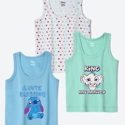 Wear Your Mind Cotton Blend Knit Pack Of 3 Disney Featuring Sleeveless Lilo & Simba Printed Vests - Multi Colour-picture-31