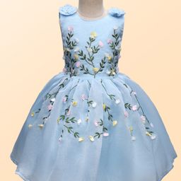 Bluebell Tissue Woven Sleeveless Party Dress With Floral Embroidery & Applique - Light Blue-image-15
