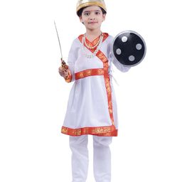 Itsmycostume Silk Woven Full Sleeves Chhatrapati Shivaji Maharaj Costume Set - White-image-52