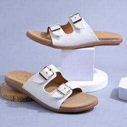 Shoetopia Colour Blocked Double Buckle Closure Flip Flops - White-image-87