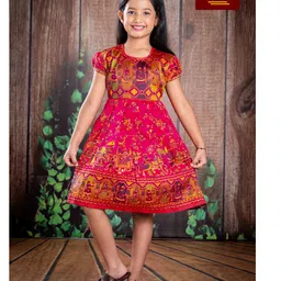 Bhartiya Paridhan Silk Woven Half Sleeves Plated Ethnic Dress With Embroidery - Dark Pink-picture-13