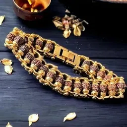 Divine souvenirs Unisex Gold-Plated Rudhraksha Beaded Wraparound Bracelet-13