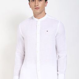 Tommy Hilfiger Men Band Collar Solid Linen Casual Shirt-image-24