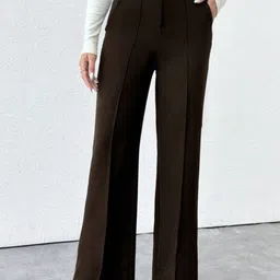 Next One Women Smart Straight Fit High-Rise Easy Wash Pleated Trousers-image-93