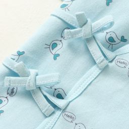 Tango Interlock Knit Half Sleeves Front Open Jhablas With Bird Print - Light Blue image 3