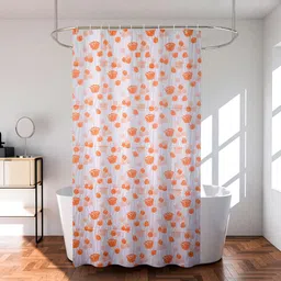 Kuber Industries Orange & Transparent 5 Pieces Printed Waterproof Shower Curtains-14