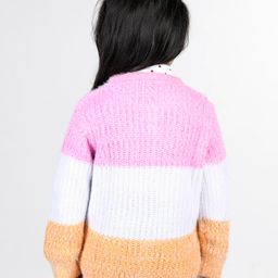 Babyhug Knitted Full Sleeves Front Open Sweater with Pockets Colour Block Design - Multicolour image 4
