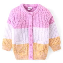 Babyhug Knitted Full Sleeves Front Open Sweater with Pockets Colour Block Design - Multicolour image 5