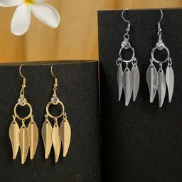 Stoln Set Of 2 Artificial Stones Studded Leaf Shaped Drop Earrings-36