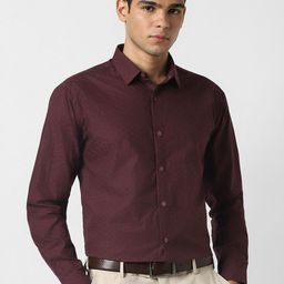 V Dot Slim Fit Textured Pure Cotton Formal Shirt-image-60