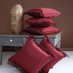 ROMEE Maroon Abstract Square Set of 5 Cushion Covers-14