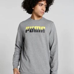 Puma Grey Regular Fit Printed Cotton Sweatshirt-image-4