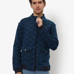 Campus Sutra Blue & Black Cotton Regular Fit Texture Jacket-picture-21
