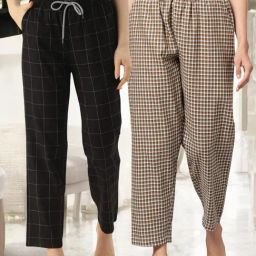 Kryptic Brown & Black Cotton Relaxed Fit Printed Lounge Pants - Pack of 2-image-3