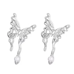 KRENOZ Silver-Plated Pearls Beaded Animal Shaped Studs image 3
