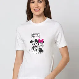HESHA Women Mickey Mouse Graphic Printed Round Neck Pure Cotton Relaxed Fit T-shirt-image-78