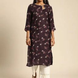 Blissta Brown Floral Print Straight Kurta-image-59