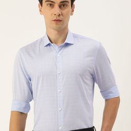 Peter England Men Blue Tailored Fit Checked Formal Shirt-image-61