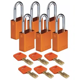 BRADY Lockout Padlock with 6 Keys Aluminum Orange, 55JY37 (Set of 6 Pcs)-image-87