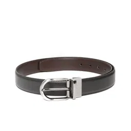 Ultimo Men Black & Coffee Brown Textured Reversible Formal Belt-image-94