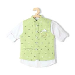 Cavio Kids Green & White Cotton Printed Shirt Set-image-37