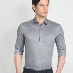 Arrow Grey Cotton Slim Fit Printed Shirt-picture-32