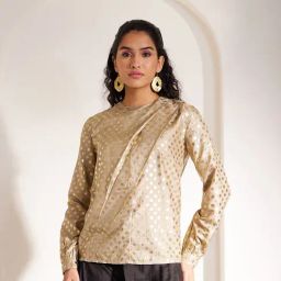 Fablestreet Beige & Gold Printed Top-image-74