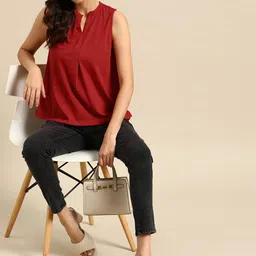 all about you Women Rust Red Solid Top-4