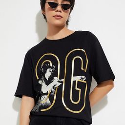 max Women Typography Printed High Neck Raw Edge T-shirt-image-50