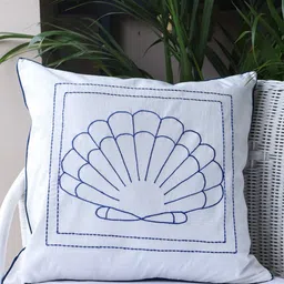 Crown of Poppies Coastal Calm White Floral Embroidered Cotton Square Cushion Covers-image-63
