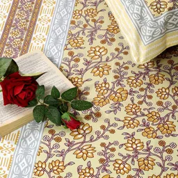 Rajasthan Decor Yellow & White Floral Cotton 144 TC Single Bedsheet Set-1.50 m x 2.25 m-picture-48
