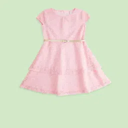 Pantaloons Junior Kids Pink Cotton Textured Pattern Dress-picture-9