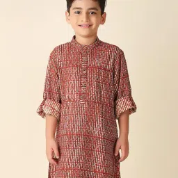 Fabindia Kids Red Printed Full Sleeves Kurta-image-90