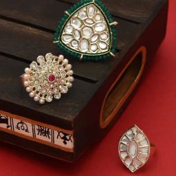 Zaveri Pearls Multicolor Combo of 3 Ethnic Adjustable Finger Rings-ZPFK12764-image-79