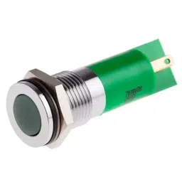 RS PRO Green Panel Mount Indicator 24V DC, Mounting Hole Size 14 mm, Termination Type Solder Tab, IP Rating IP67, Model No 7038838-11