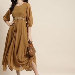 Shae by SASSAFRAS Mustard Yellow Embroidered Belt Dhoti Dress-58