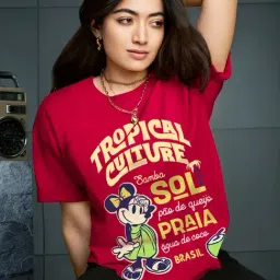 Bewakoof Salsa Red Tropical Culture Graphic Printed Oversized T-shirt-picture-29